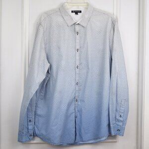 INC Dress Shirt Men XL Extra Large Career Blue Ombre AOP Geometric Long Sleeve